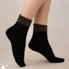 Bleu Foret Ribbed Ankle Socks With Garland Trim