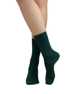 Bleu Foret Ribbed Lurex Socks