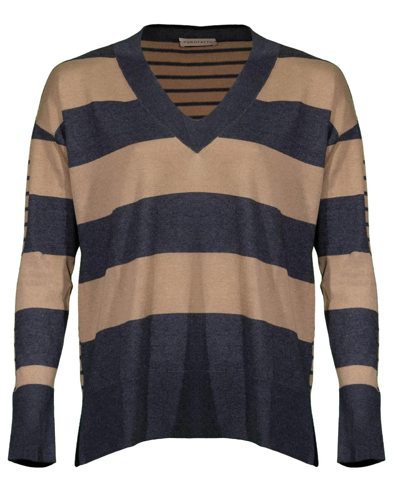 Contrast Stripe V-Neck Sweater