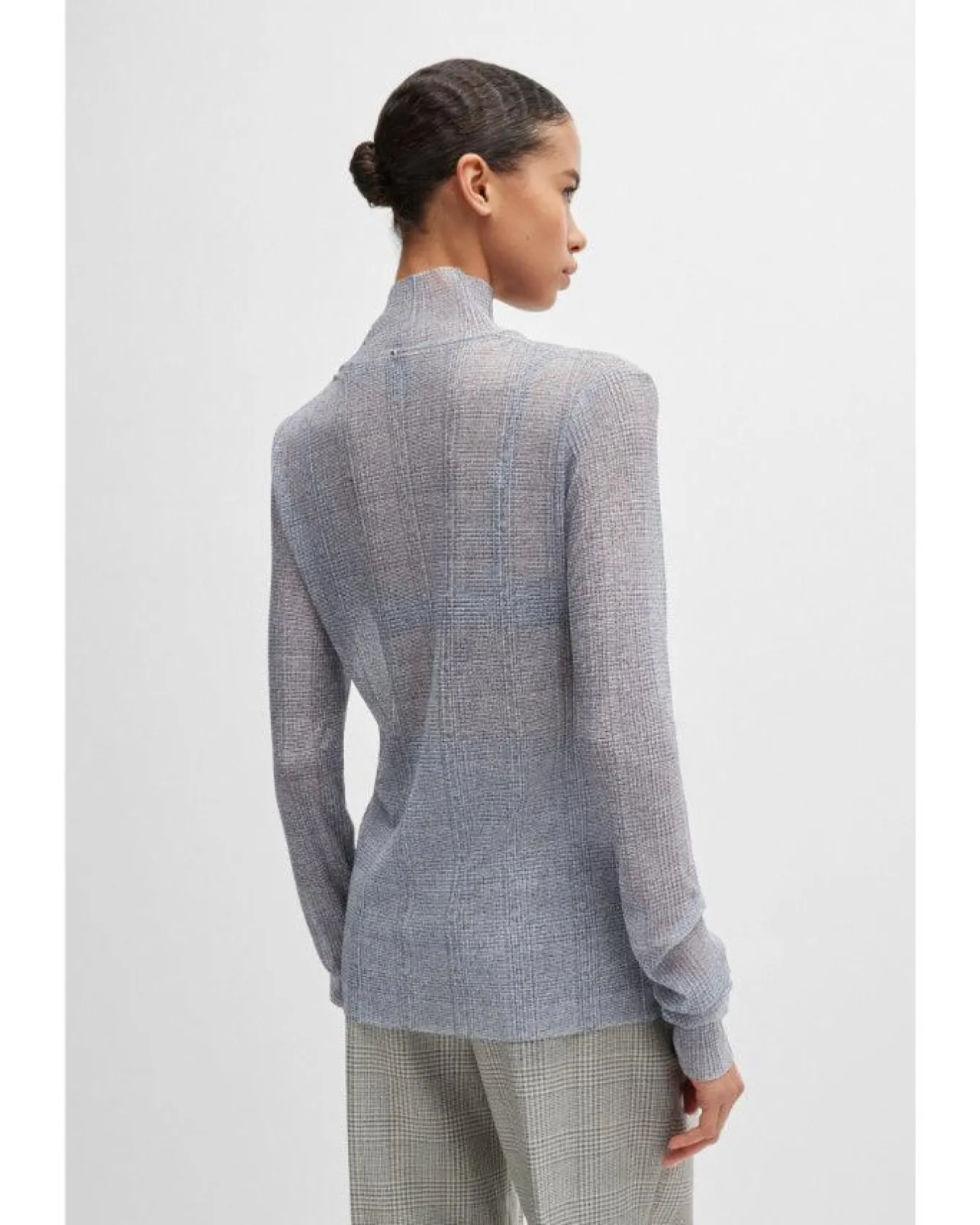 Hugo Boss Emata Plaid Tulle Turtleneck