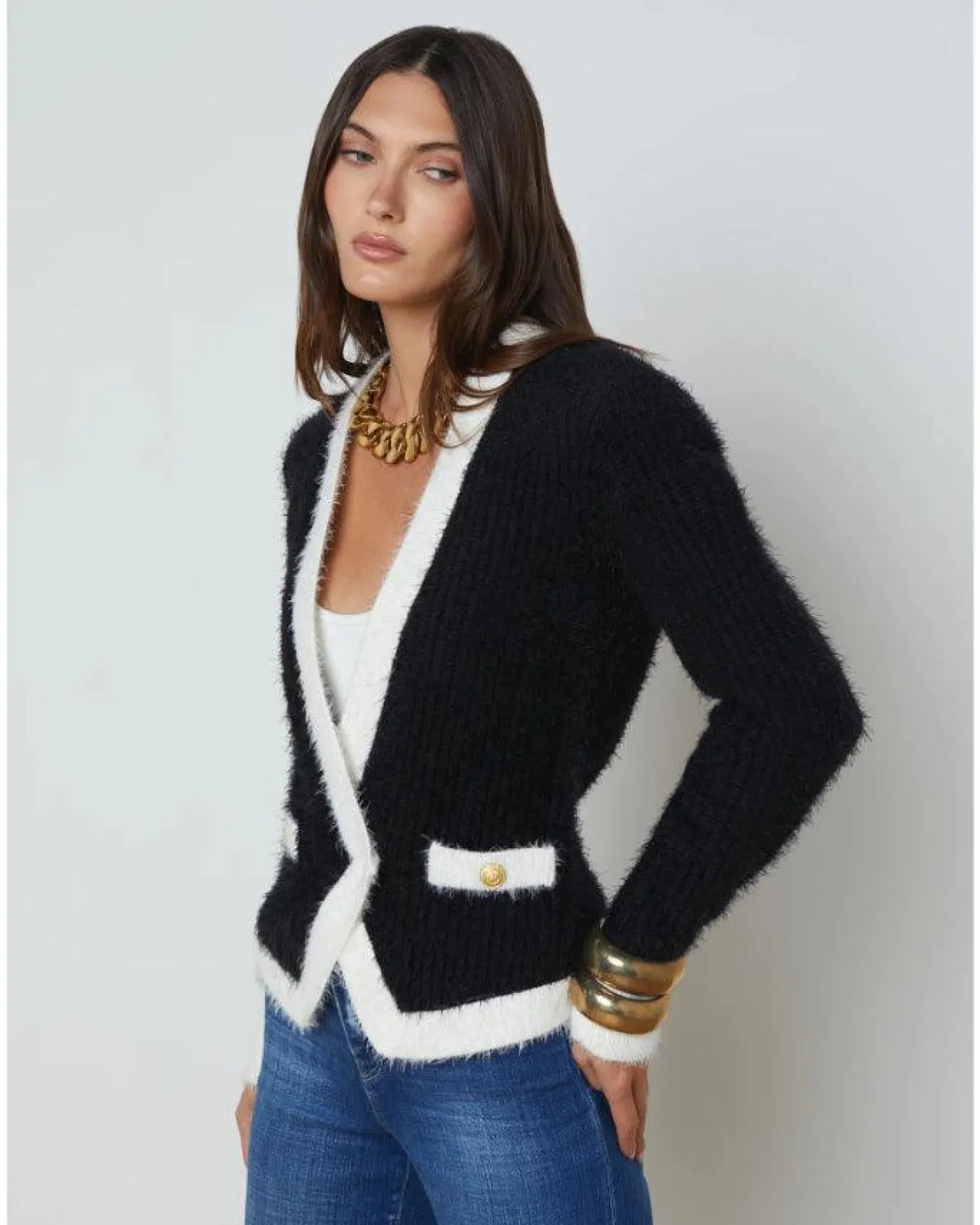 L'Agence Georgia Contrast Cardigan Blazer