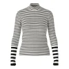 Marc Cain Cotton Stripe Funnel Neck Pullover