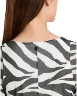 Marc Cain Zebra Print Smocked Mesh Dress