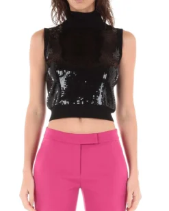 Sequin Wool Mock Neck Tank Top