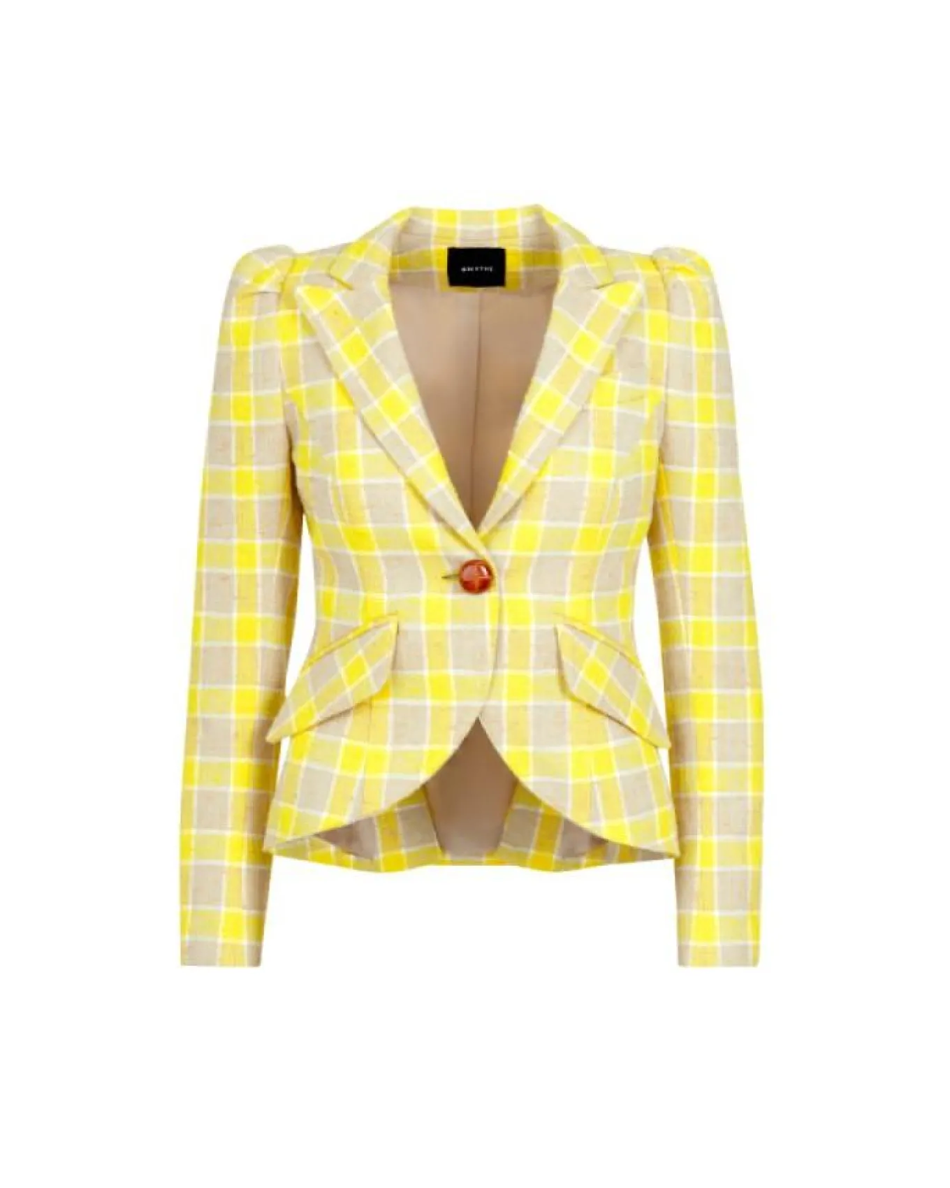 Smythe Pouf Sleeve One Button Blazer Yellow Check
