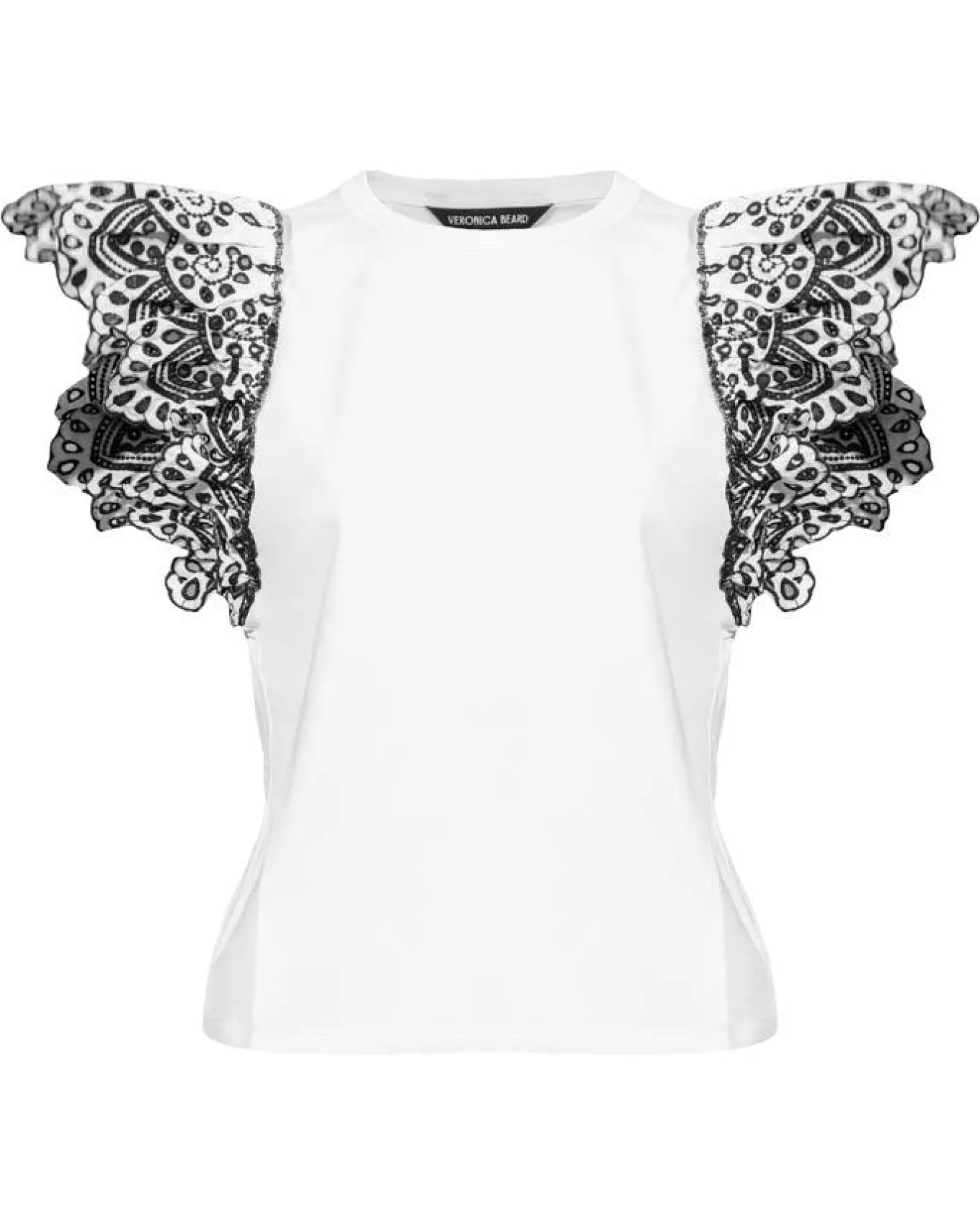 Veronica Beard Julianka Ruffle Eyelet Cap Sleeve Top